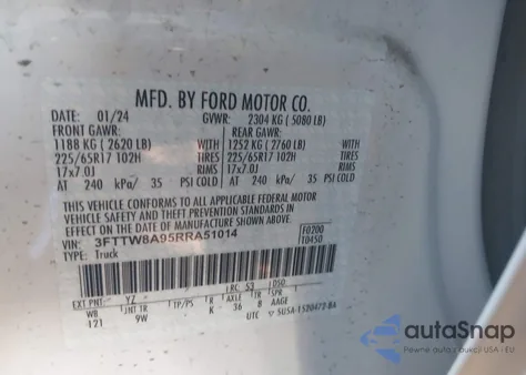 2024 Ford Maverick Xl из США, поврежденный, VIN 3FTTW8A95RRA51014